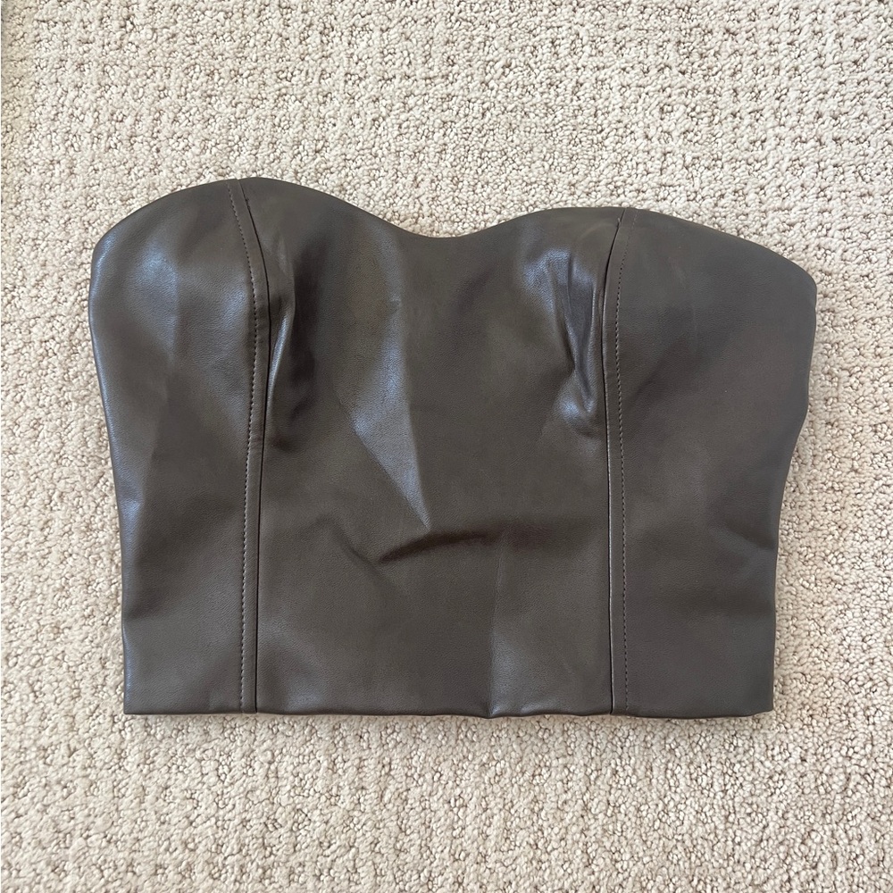 Aritzia Ten by Babaton Brown Vegan Leather Bustier Top